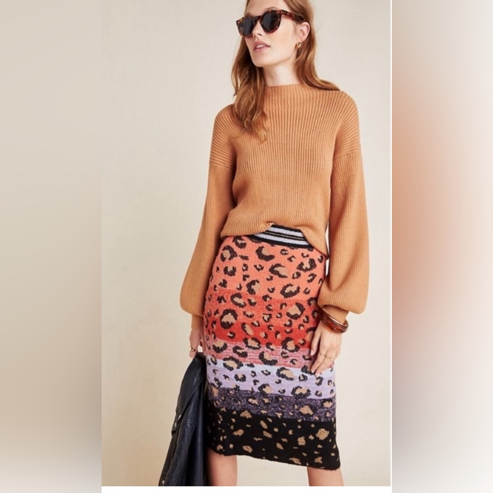 Anthropologie Maeve Leopard Knit Pencil Skirt Size Medium - Picture 2 of 15